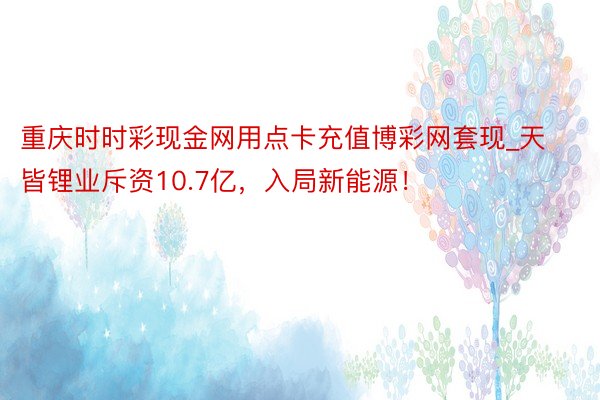 重庆时时彩现金网用点卡充值博彩网套现_天皆锂业斥资10.7亿，入局新能源！