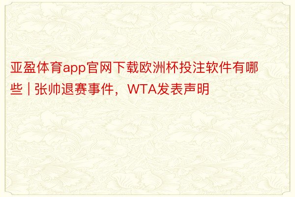 亚盈体育app官网下载欧洲杯投注软件有哪些 | 张帅退赛事件，WTA发表声明