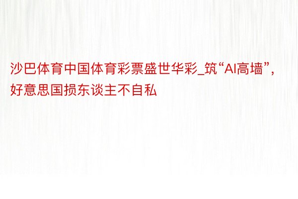 沙巴体育中国体育彩票盛世华彩_筑“AI高墙”，好意思国损东谈主不自私