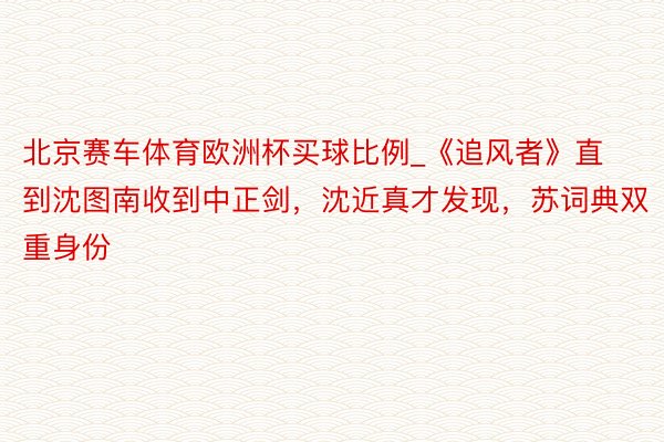 北京赛车体育欧洲杯买球比例_《追风者》直到沈图南收到中正剑，沈近真才发现，苏词典双重身份