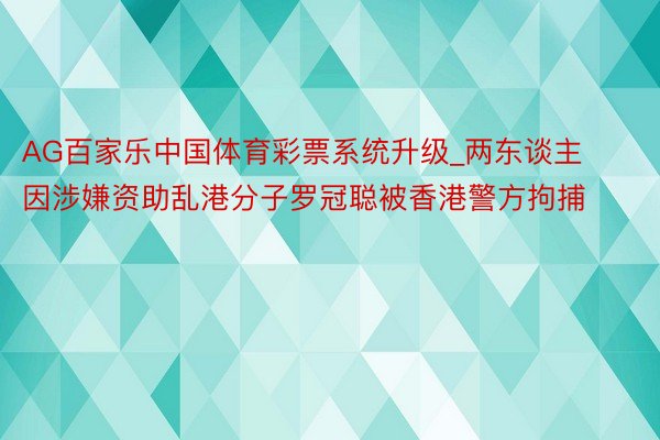 AG百家乐中国体育彩票系统升级_两东谈主因涉嫌资助乱港分子罗冠聪被香港警方拘捕