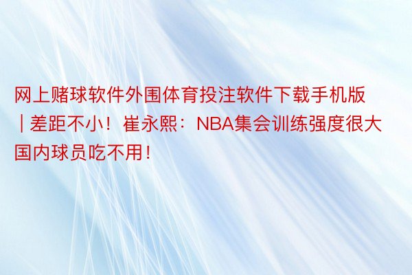 网上赌球软件外围体育投注软件下载手机版 | 差距不小！崔永熙：NBA集会训练强度很大 国内球员吃不用！